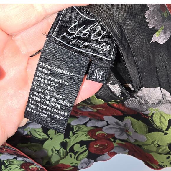 UBU Reversible Mid Length Jacket Pleated Hood Black Floral Striped Floral M - Picture 6 of 15